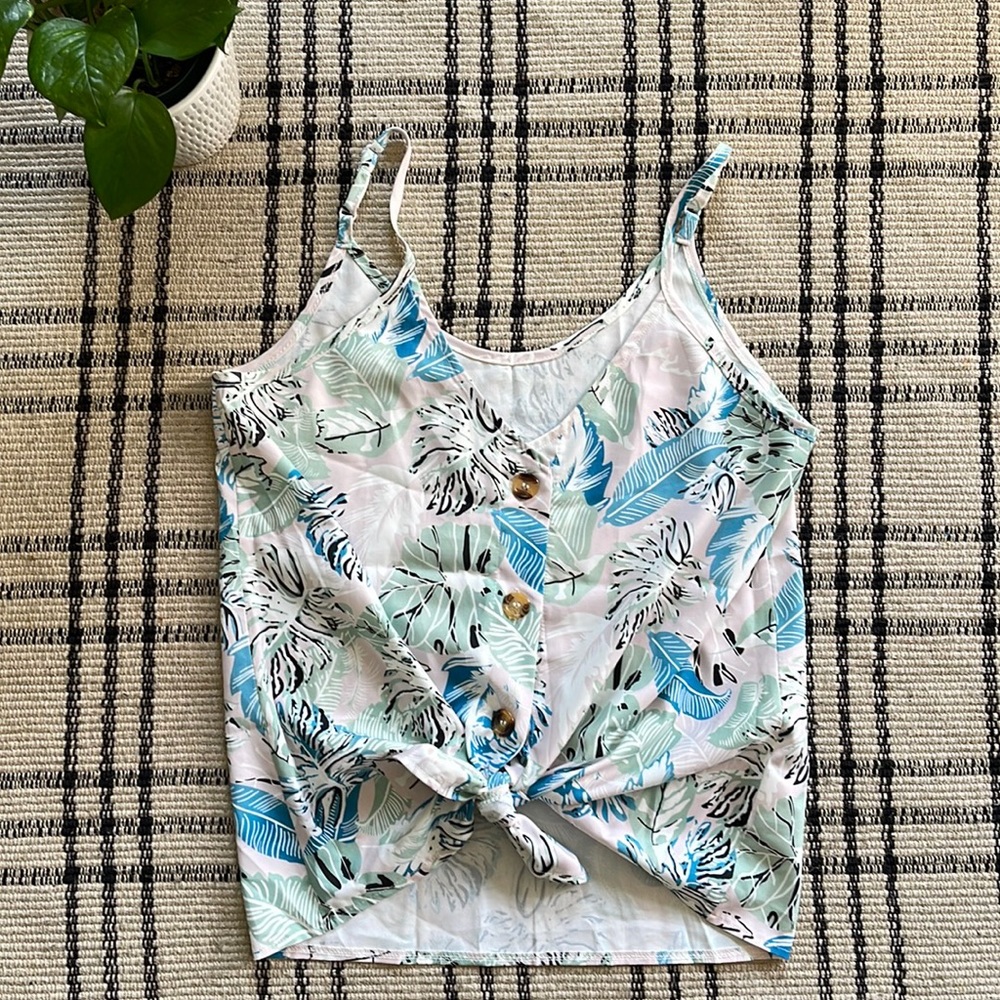 Boho floral v neck spaghetti straps adjustable tank top